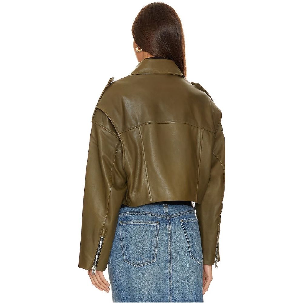 Agolde X Shoreditch Ski Club Leather Jacket Xs Y2k 90s Concert Edgy Olive Remi — image 5 of 8